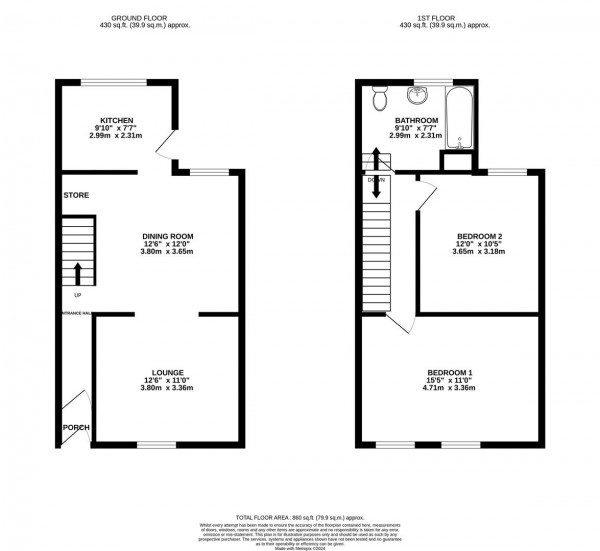 Floorplan for Brockwell Terrace, Newbold, Chesterfield