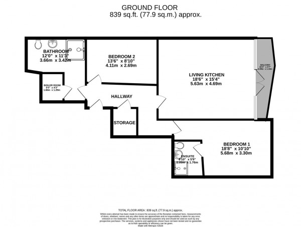 Floorplan for Knightsbridge Court, West Bars, Chesterfield