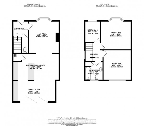 Floorplan for Sandringham Close, Calow, Chesterfield