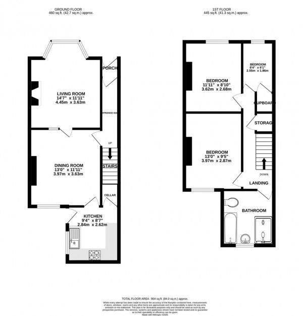 Floorplan for Kent Street, Hasland, Chesterfield